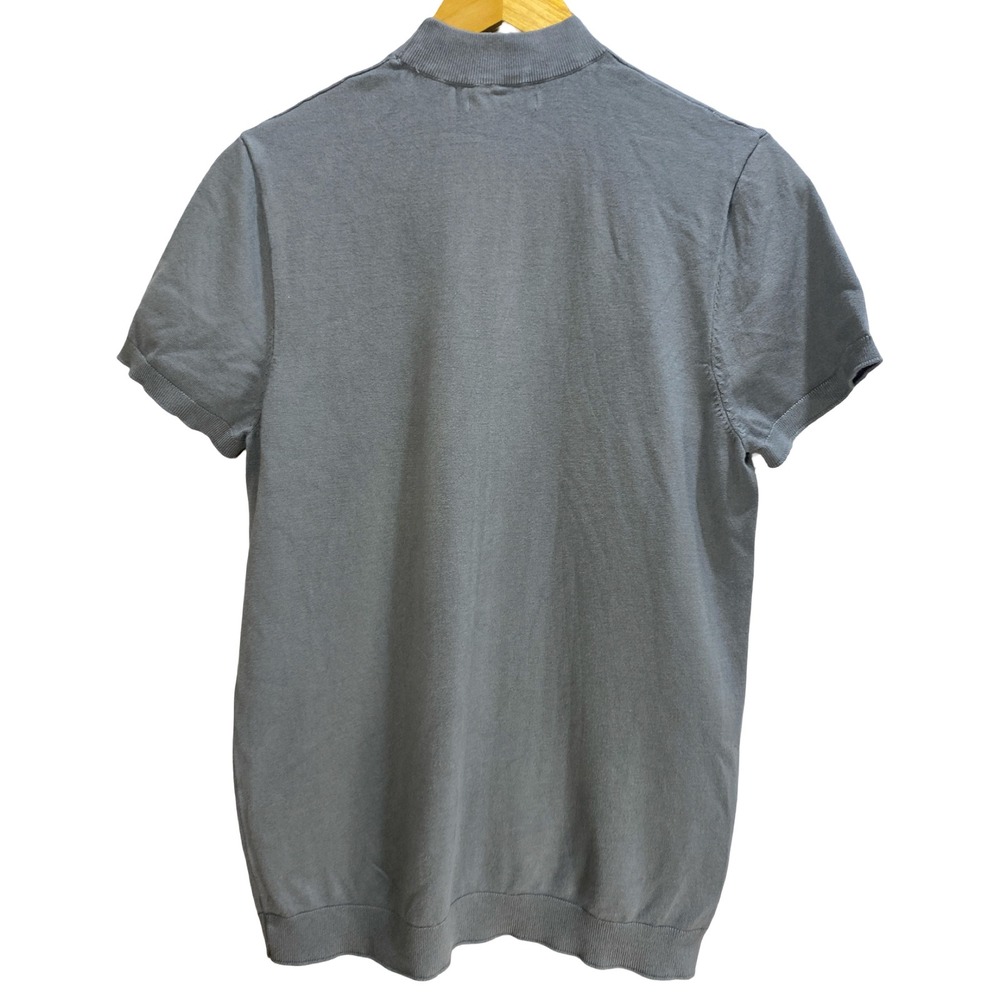 Zara Ribbed Mock Neck Knit Top L Green Gray  Fitted Minimalist Classic Layer - Picture 2 of 7